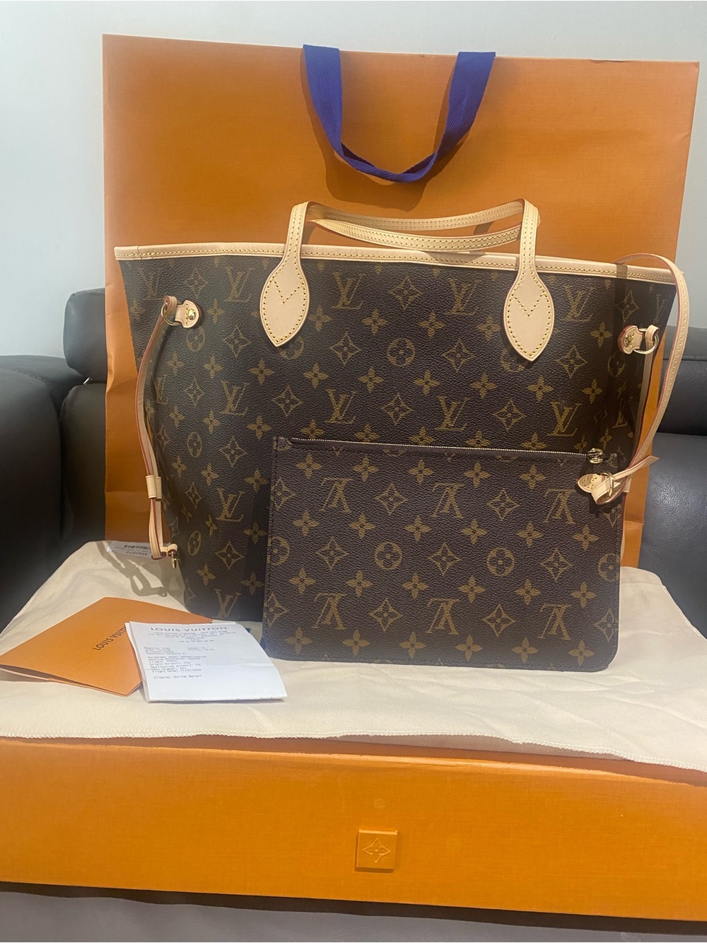 Louis Vuitton Monogram Neverfull Tote in Brown with Beige Trim